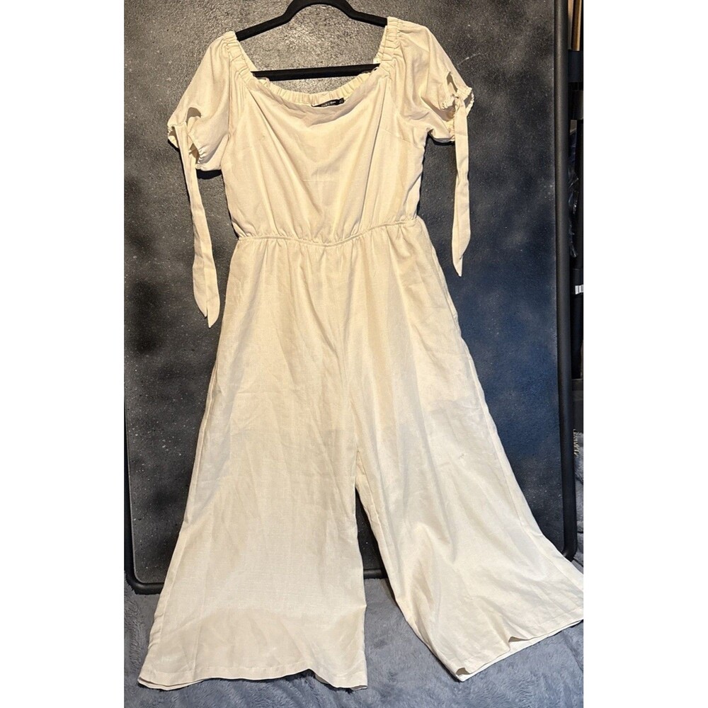 Doe & Rae Women’s Wide Leg Smocked Linen Look Jumpsuit Size Large Gorgeous  Fall